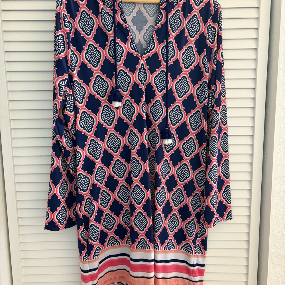 Cabana Life Navy and Pink Geometric Tunic